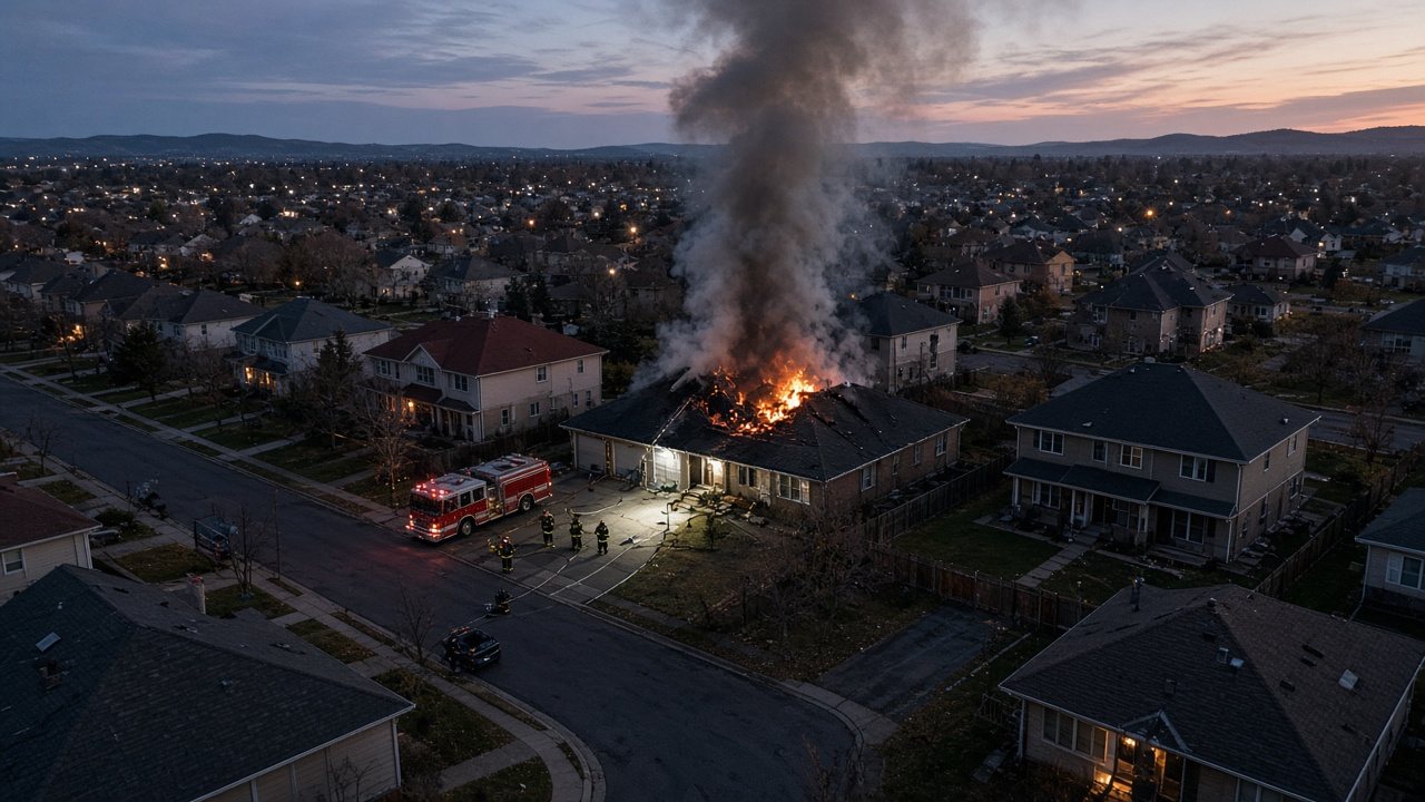 Neighborhood house fire with engine and crew on scene