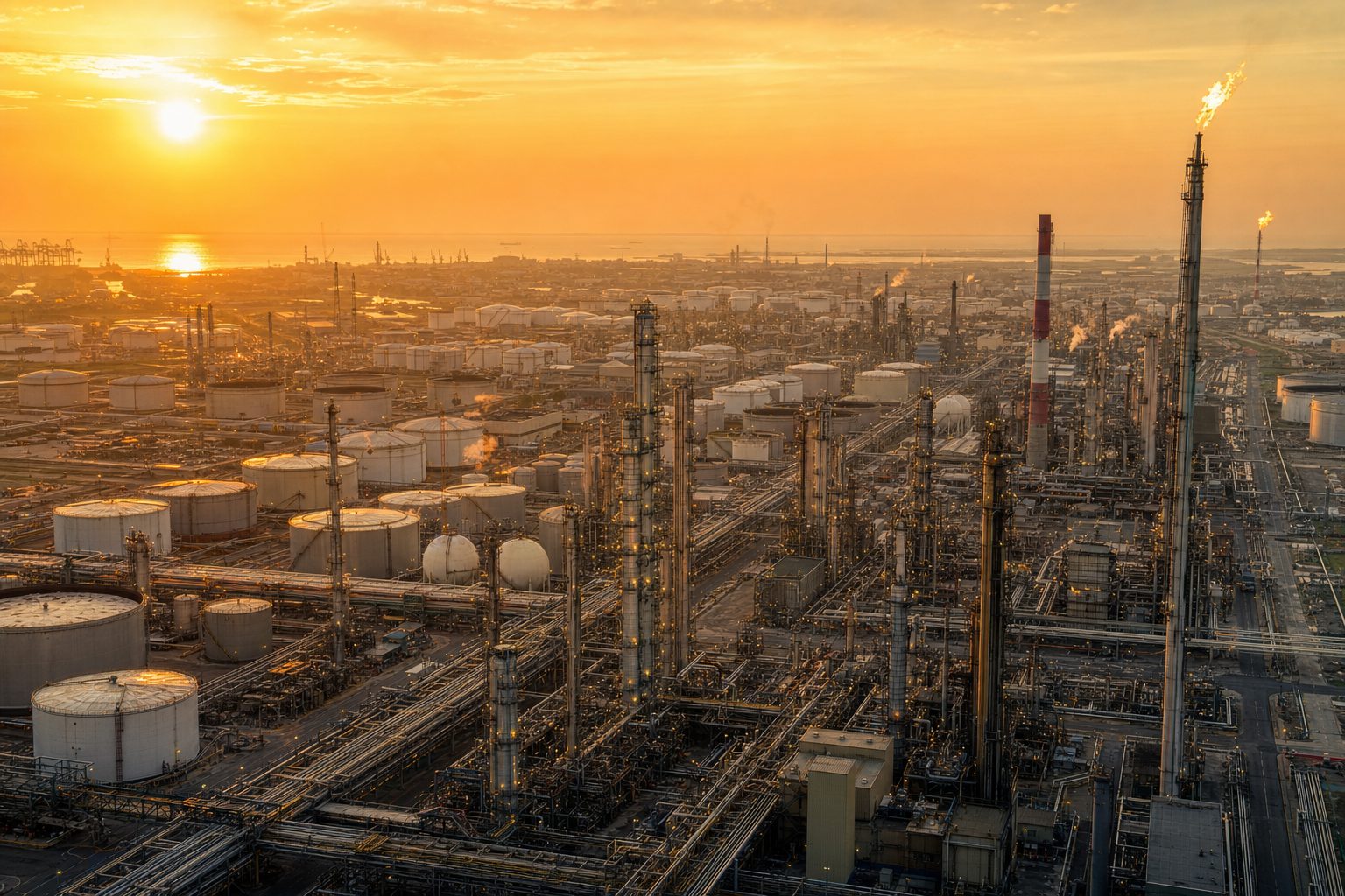 Petrochemical facility at dusk