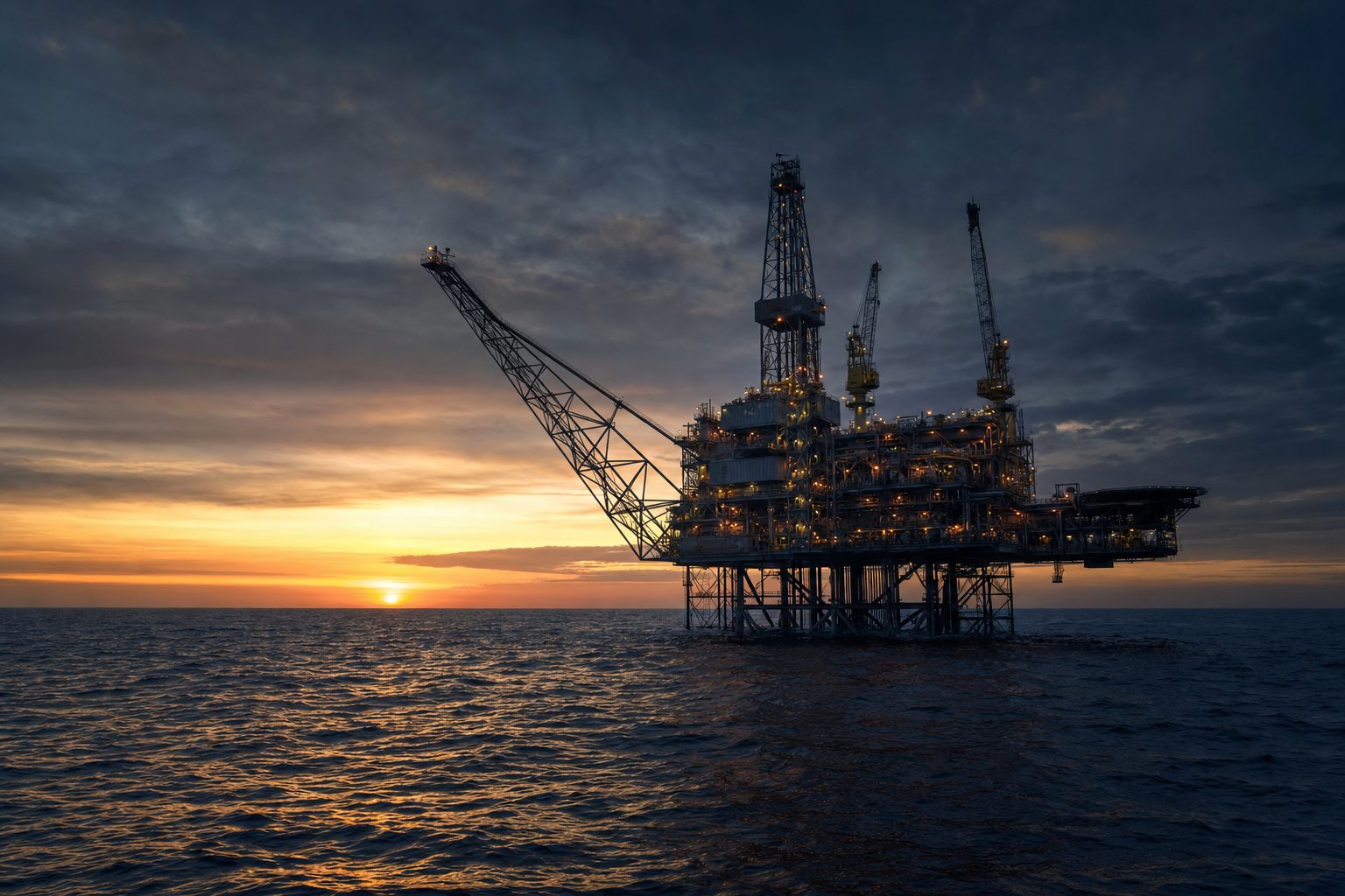 Offshore oil platform at dusk