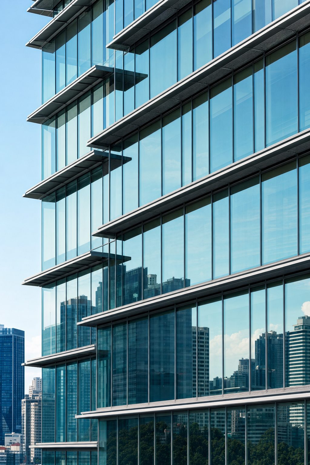 Glass curtain-wall facade close-up
