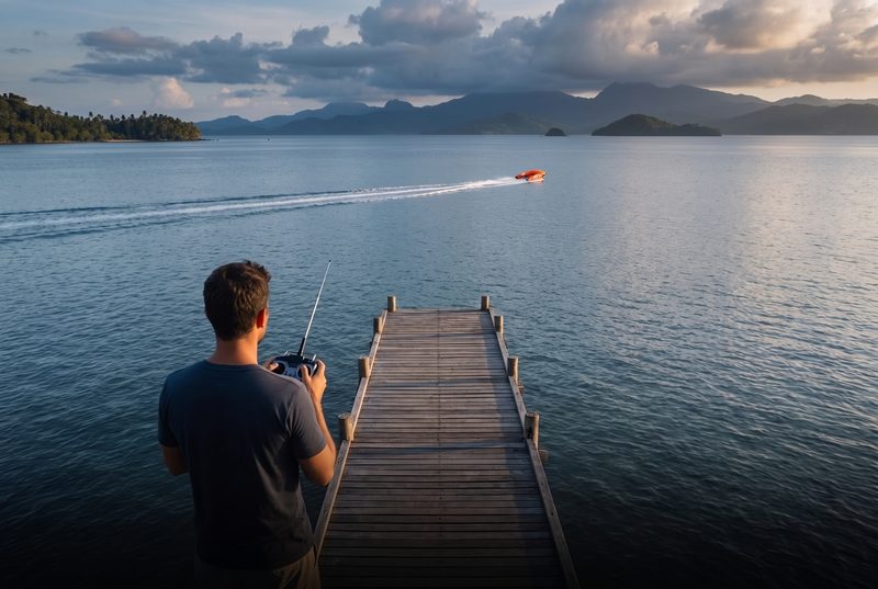 Operator controlling the rescue unit remotely from a pier