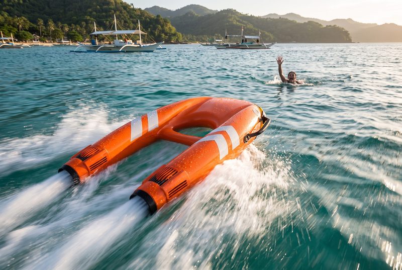 Rescue unit at speed approaching a swimmer