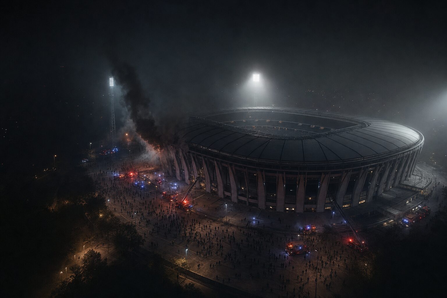Stadium emergency at night