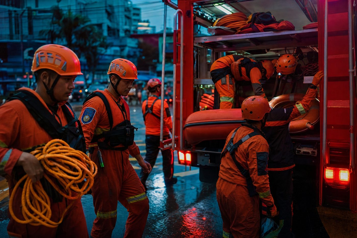 LGU emergency responders coordinating a waterfront operation